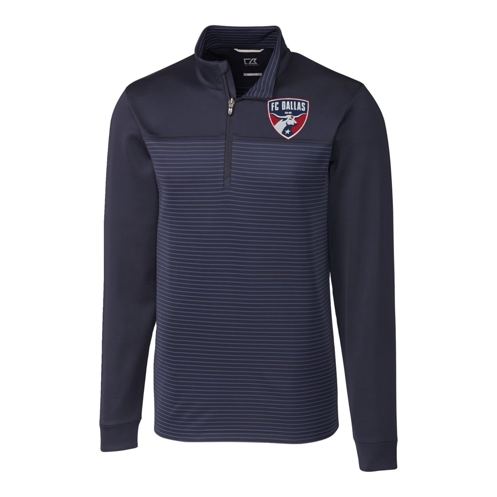  FC Dallas Cutter & Buck Big & Tall Traverse Stretch Eco Stripe Quarter-Zip Pullover - Navy